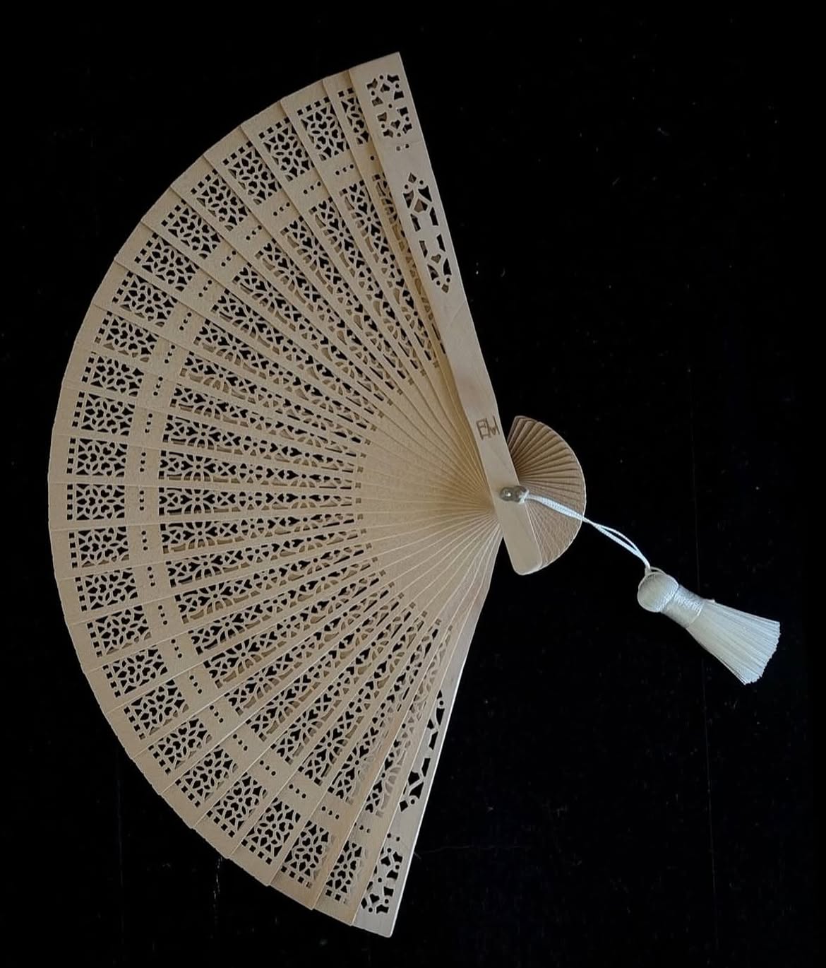 Wooden Carved Fan with Tassel